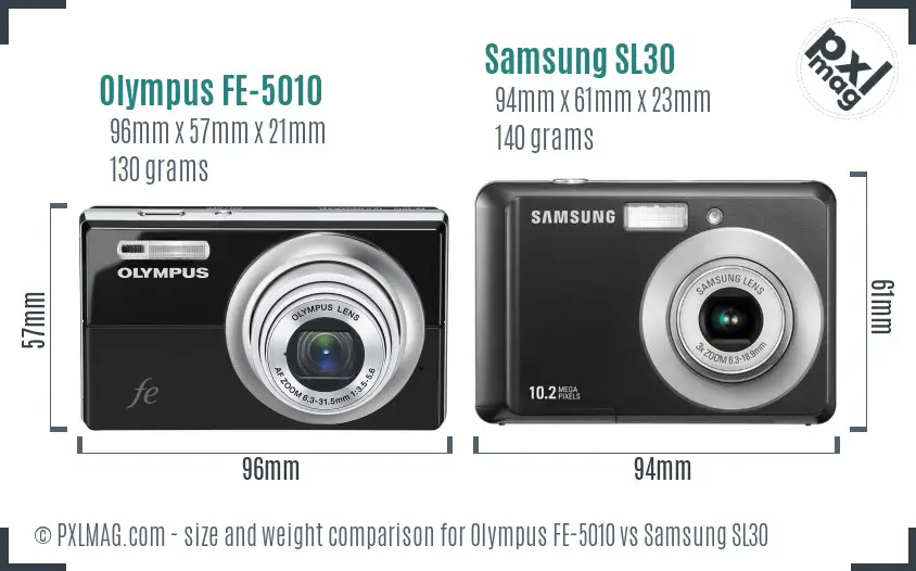 Olympus FE-5010 vs Samsung SL30 size comparison