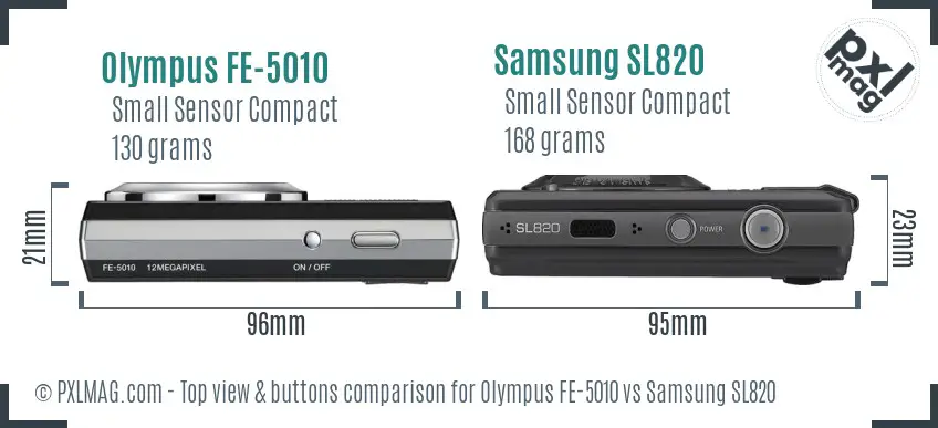 Olympus FE-5010 vs Samsung SL820 top view buttons comparison Olympus FE-5010 vs Samsung SL820 top view buttons comparison