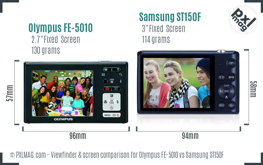 Olympus FE-5010 vs Samsung ST150F Screen and Viewfinder comparison