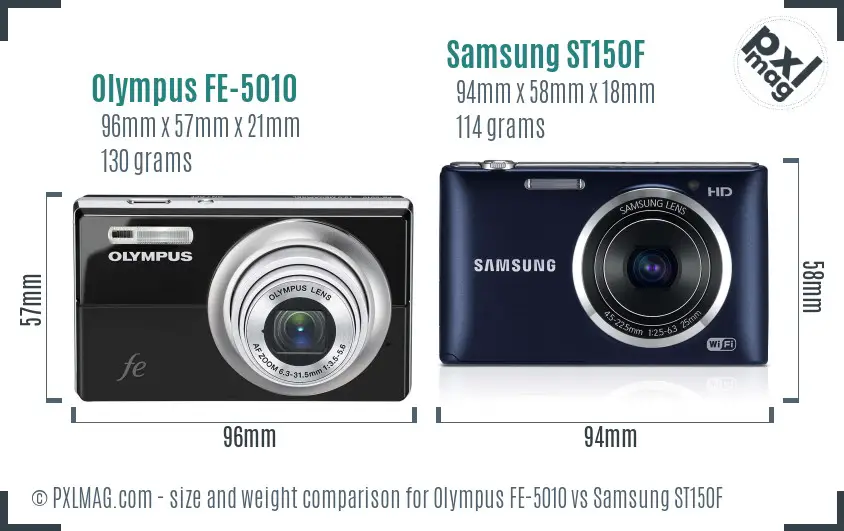 Olympus FE-5010 vs Samsung ST150F size comparison
