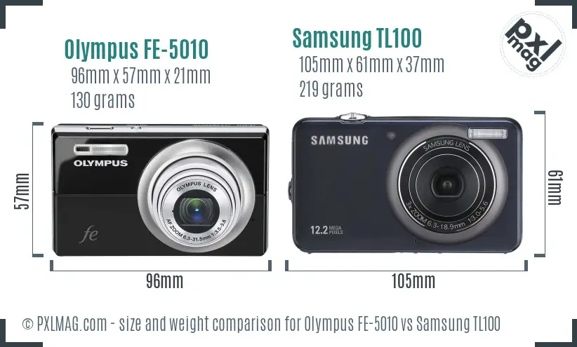 Olympus FE-5010 vs Samsung TL100 size comparison