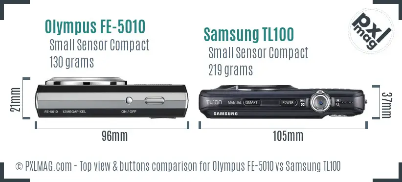 Olympus FE-5010 vs Samsung TL100 top view buttons comparison