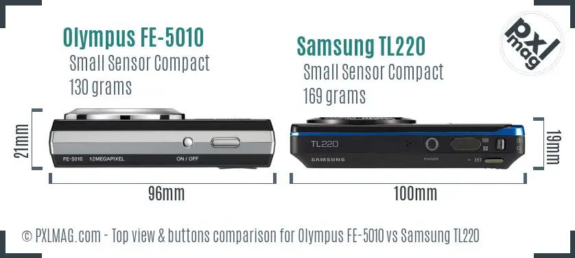 Olympus FE-5010 vs Samsung TL220 top view buttons comparison Olympus FE-5010 vs Samsung TL220 top view buttons comparison