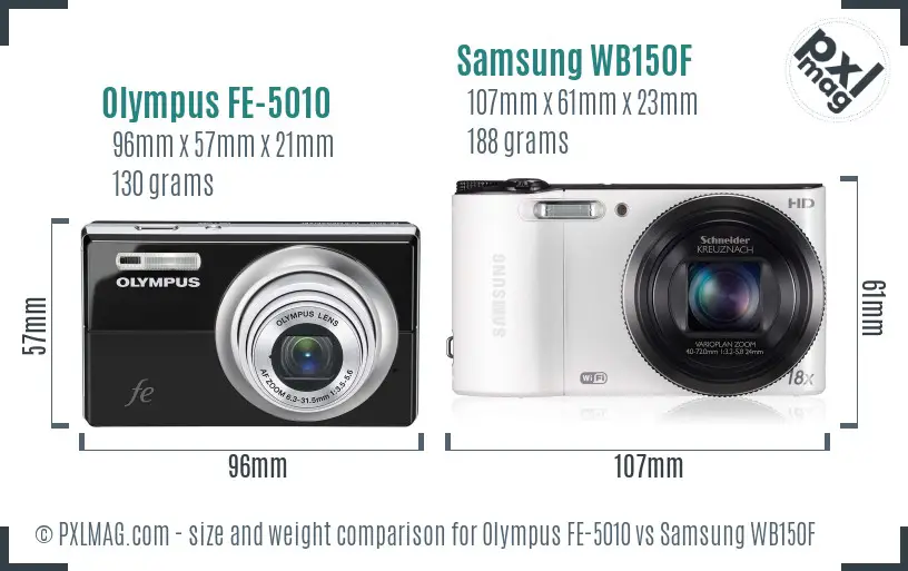 Olympus FE-5010 vs Samsung WB150F size comparison
