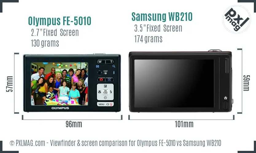 Olympus FE-5010 vs Samsung WB210 Screen and Viewfinder comparison