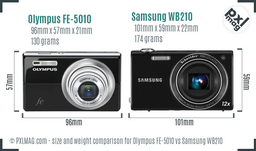 Olympus FE-5010 vs Samsung WB210 size comparison