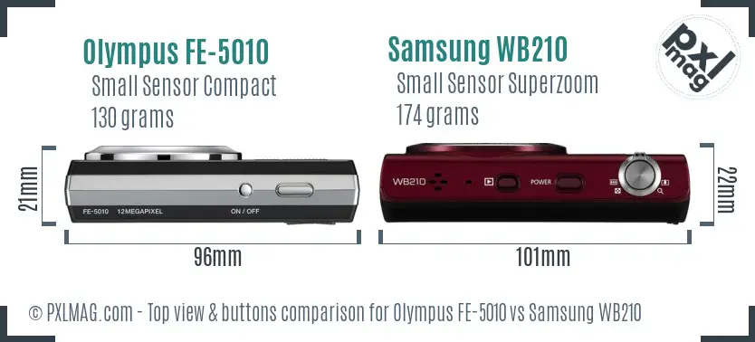 Olympus FE-5010 vs Samsung WB210 top view buttons comparison
