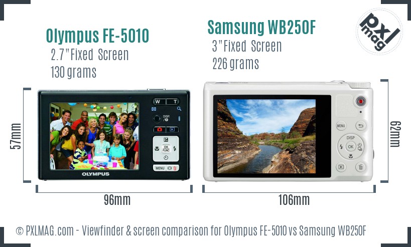 Olympus FE-5010 vs Samsung WB250F Screen and Viewfinder comparison