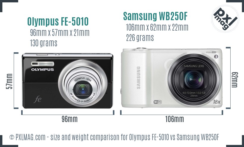 Olympus FE-5010 vs Samsung WB250F size comparison Olympus FE-5010 vs Samsung WB250F size comparison