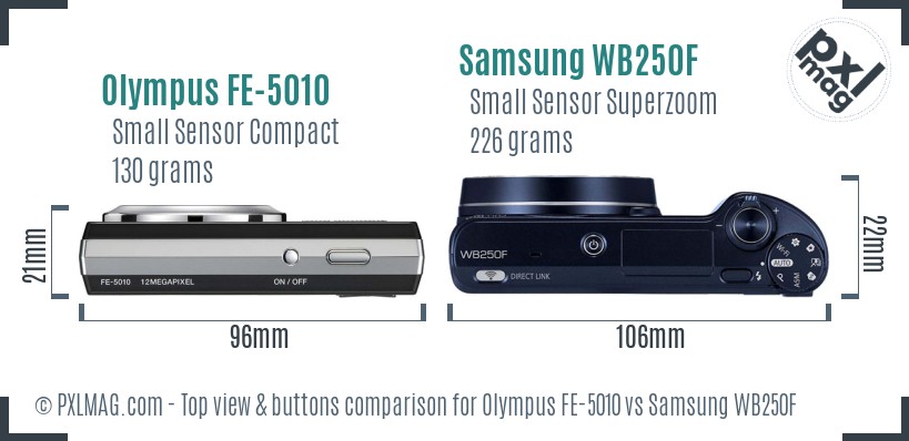 Olympus FE-5010 vs Samsung WB250F top view buttons comparison