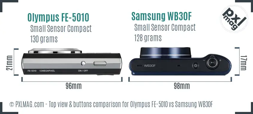 Olympus FE-5010 vs Samsung WB30F top view buttons comparison