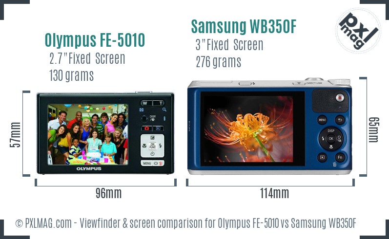 Olympus FE-5010 vs Samsung WB350F Screen and Viewfinder comparison