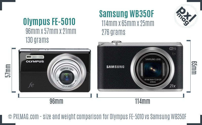 Olympus FE-5010 vs Samsung WB350F size comparison Olympus FE-5010 vs Samsung WB350F size comparison