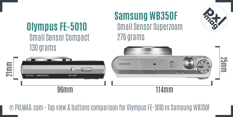 Olympus FE-5010 vs Samsung WB350F top view buttons comparison