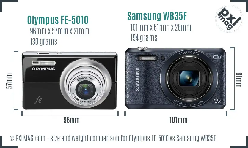 Olympus FE-5010 vs Samsung WB35F size comparison