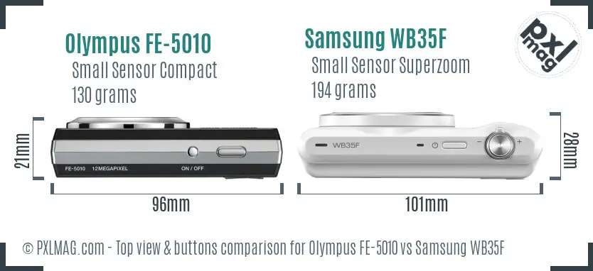 Olympus FE-5010 vs Samsung WB35F top view buttons comparison