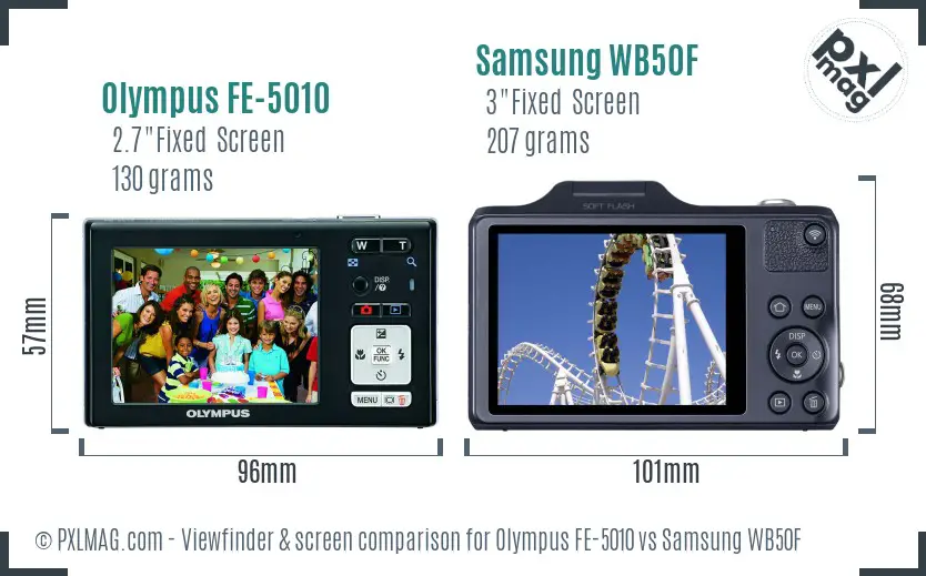 Olympus FE-5010 vs Samsung WB50F Screen and Viewfinder comparison Olympus FE-5010 vs Samsung WB50F Screen and Viewfinder comparison