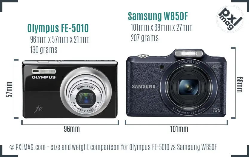 Olympus FE-5010 vs Samsung WB50F size comparison Olympus FE-5010 vs Samsung WB50F size comparison