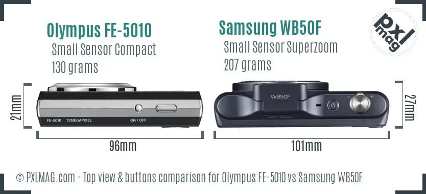 Olympus FE-5010 vs Samsung WB50F top view buttons comparison Olympus FE-5010 vs Samsung WB50F top view buttons comparison