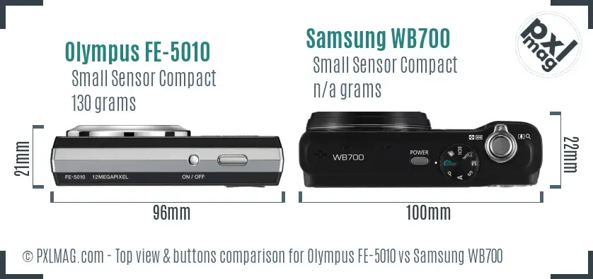 Olympus FE-5010 vs Samsung WB700 top view buttons comparison