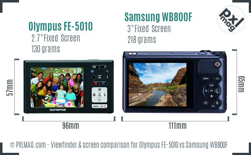 Olympus FE-5010 vs Samsung WB800F Screen and Viewfinder comparison