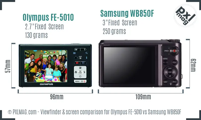 Olympus FE-5010 vs Samsung WB850F Screen and Viewfinder comparison