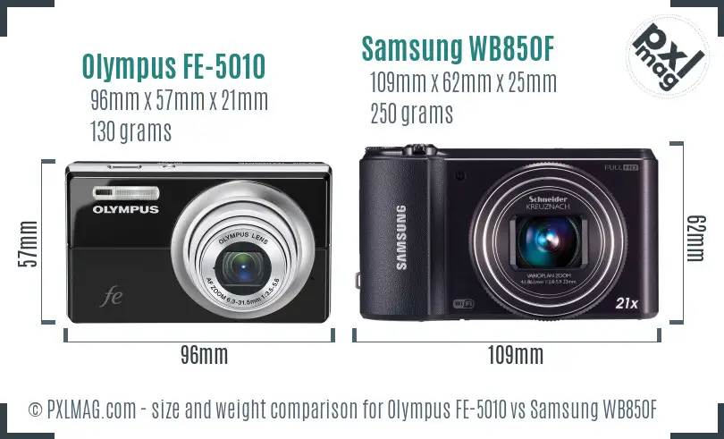 Olympus FE-5010 vs Samsung WB850F size comparison