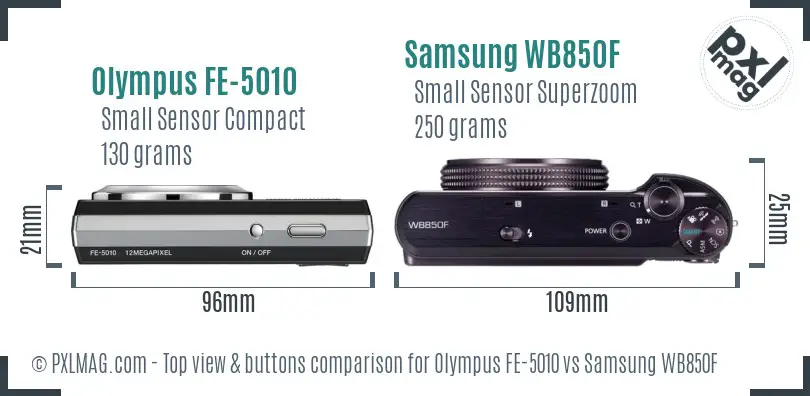 Olympus FE-5010 vs Samsung WB850F top view buttons comparison