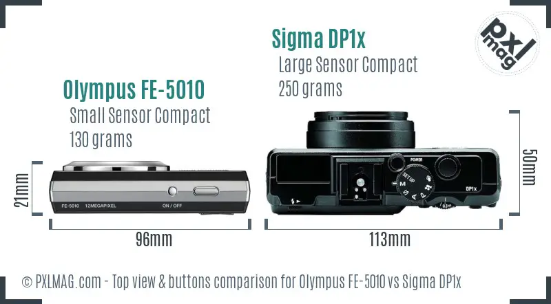 Olympus FE-5010 vs Sigma DP1x top view buttons comparison