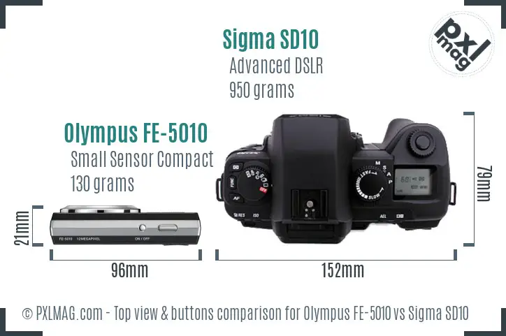 Olympus FE-5010 vs Sigma SD10 top view buttons comparison