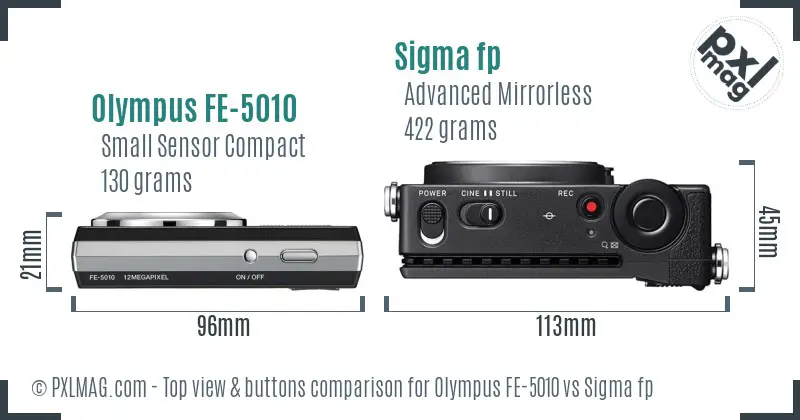Olympus FE-5010 vs Sigma fp top view buttons comparison Olympus FE-5010 vs Sigma fp top view buttons comparison