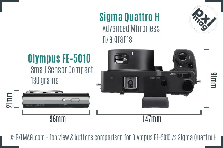 Olympus FE-5010 vs Sigma Quattro H top view buttons comparison Olympus FE-5010 vs Sigma Quattro H top view buttons comparison