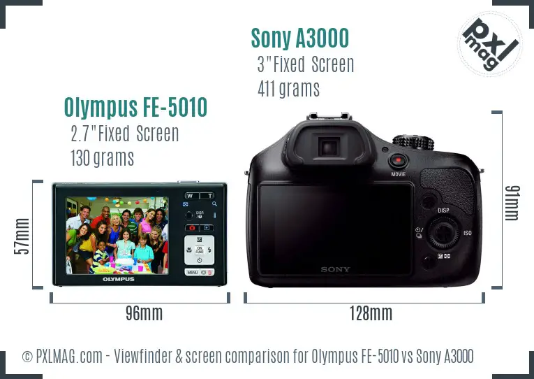 Olympus FE-5010 vs Sony A3000 Screen and Viewfinder comparison