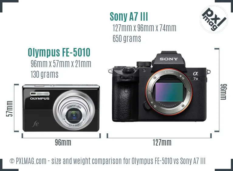 Olympus FE-5010 vs Sony A7 III size comparison