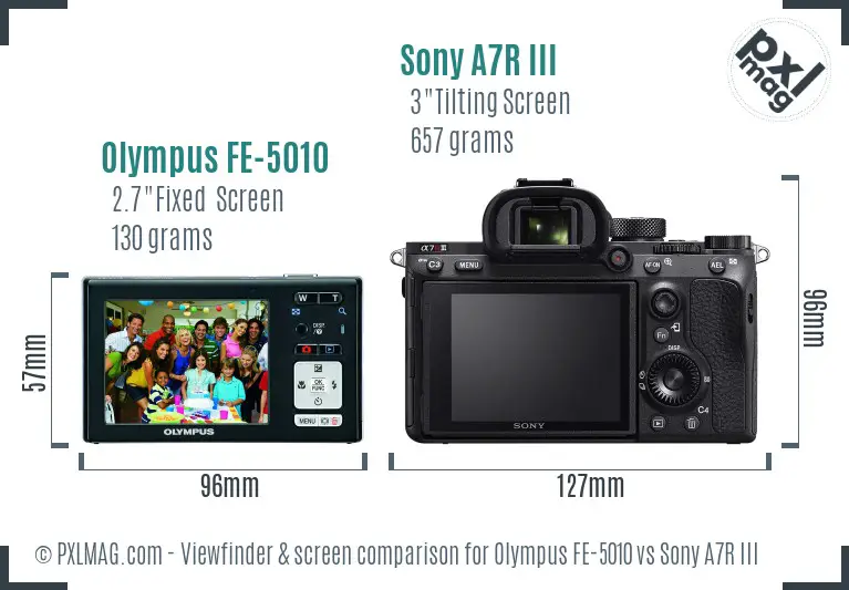 Olympus FE-5010 vs Sony A7R III Screen and Viewfinder comparison