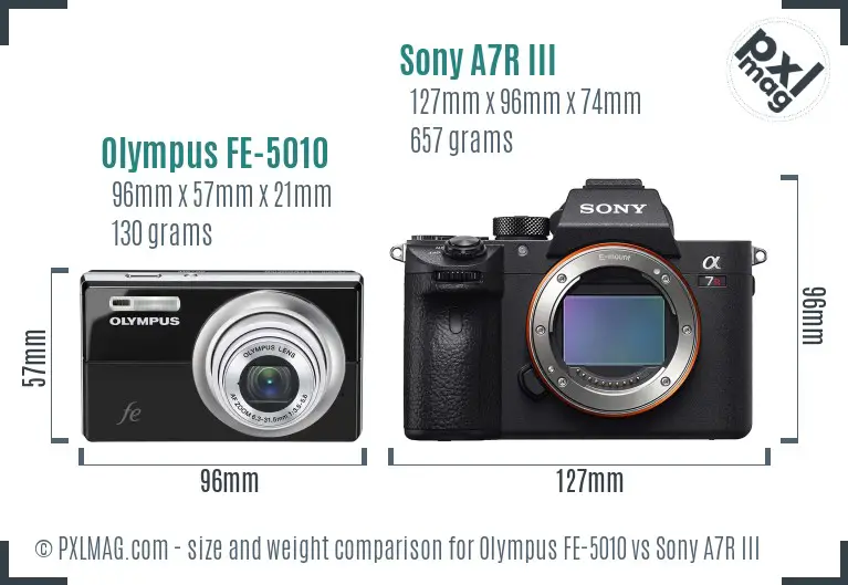Olympus FE-5010 vs Sony A7R III size comparison