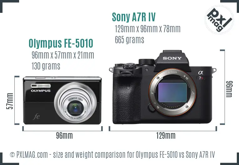 Olympus FE-5010 vs Sony A7R IV size comparison