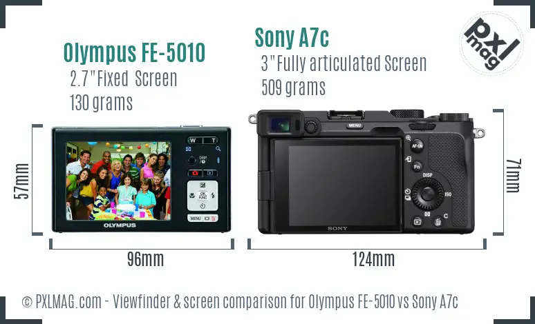 Olympus FE-5010 vs Sony A7c Screen and Viewfinder comparison