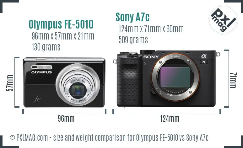 Olympus FE-5010 vs Sony A7c size comparison
