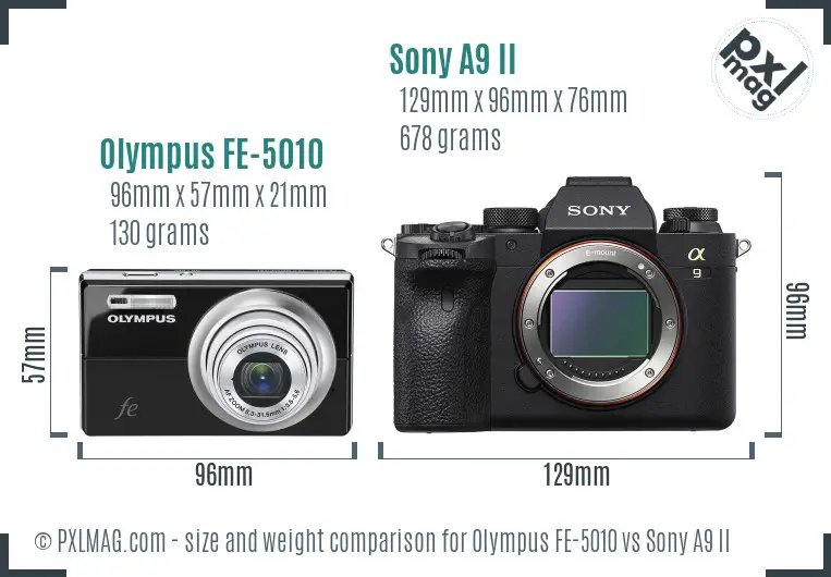 Olympus FE-5010 vs Sony A9 II size comparison