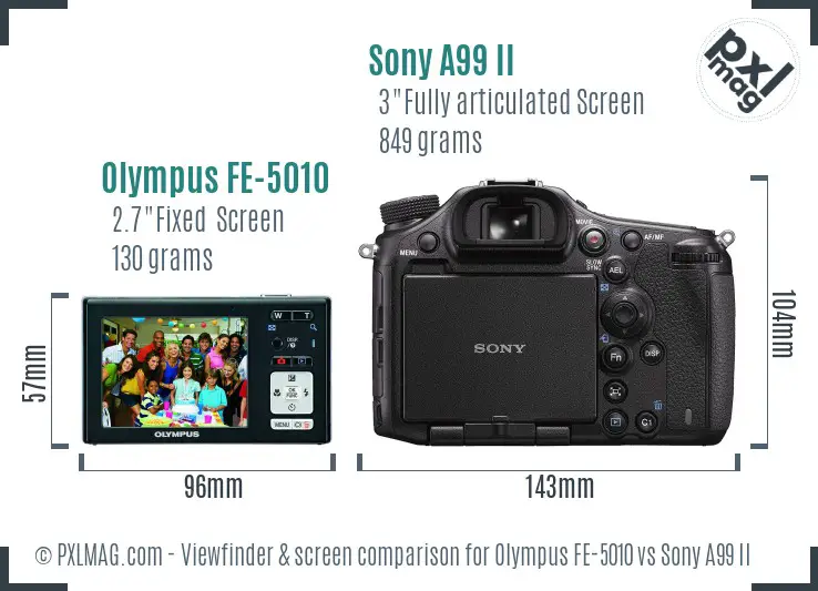 Olympus FE-5010 vs Sony A99 II Screen and Viewfinder comparison