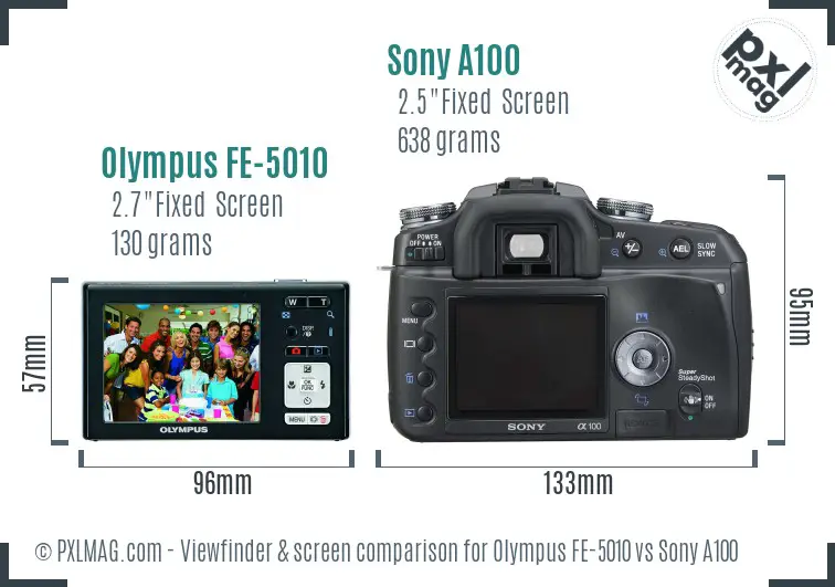 Olympus FE-5010 vs Sony A100 Screen and Viewfinder comparison