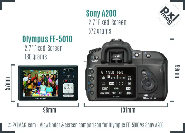Olympus FE-5010 vs Sony A200 Screen and Viewfinder comparison