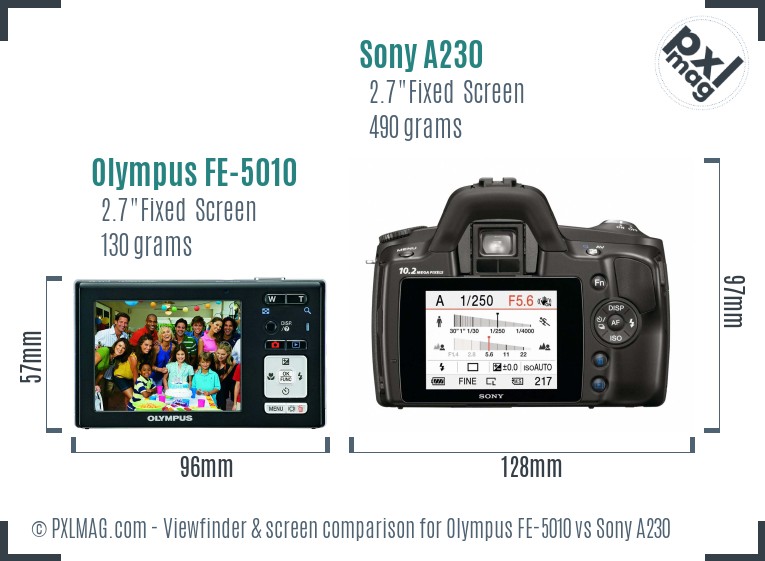 Olympus FE-5010 vs Sony A230 Screen and Viewfinder comparison