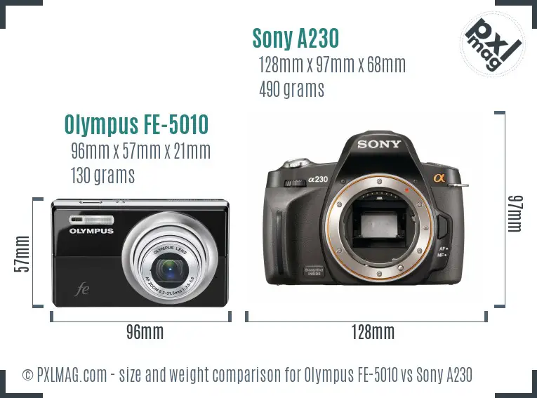 Olympus FE-5010 vs Sony A230 size comparison