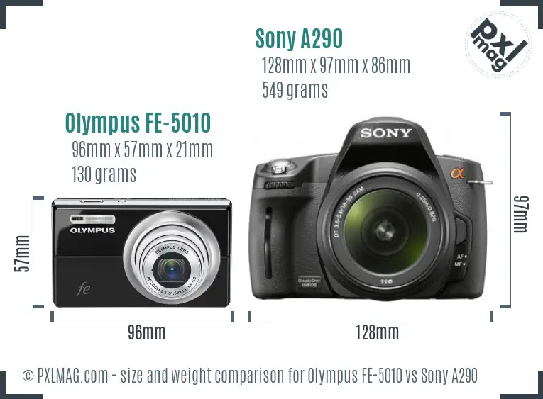 Olympus FE-5010 vs Sony A290 size comparison