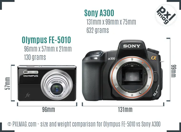 Olympus FE-5010 vs Sony A300 size comparison