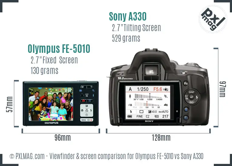 Olympus FE-5010 vs Sony A330 Screen and Viewfinder comparison