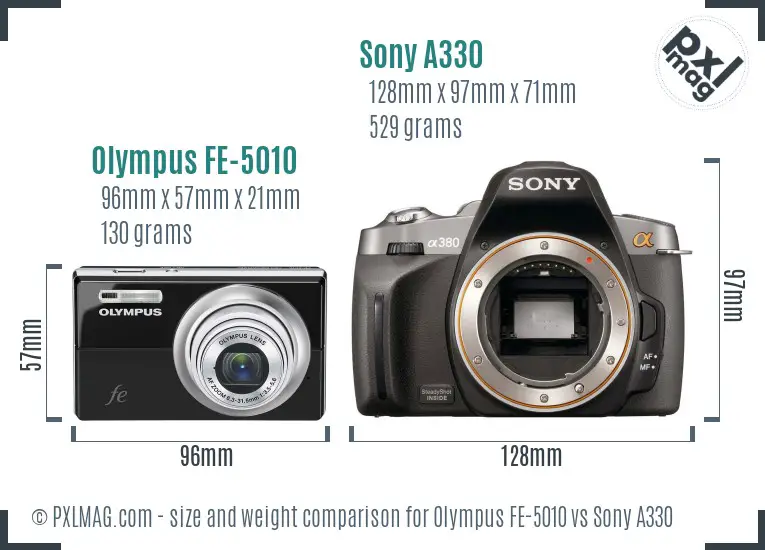 Olympus FE-5010 vs Sony A330 size comparison