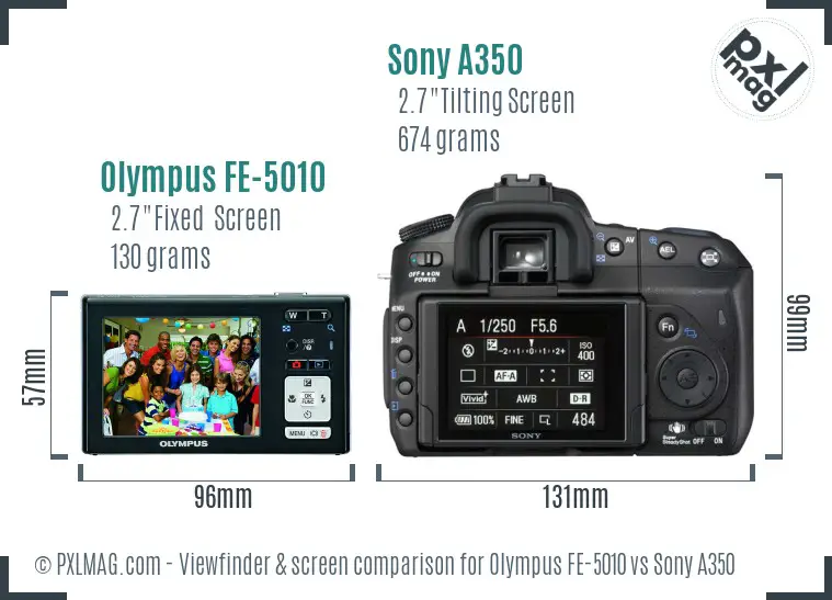 Olympus FE-5010 vs Sony A350 Screen and Viewfinder comparison